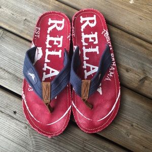 Tommy Bahama Shoes | Tommy Bahama Relax Raw Edge Sandals Flip Flop Flops Shoes Thong Men's 13 | Color: Blue/Red | Size: 13 | Roseandpieus's Closet
